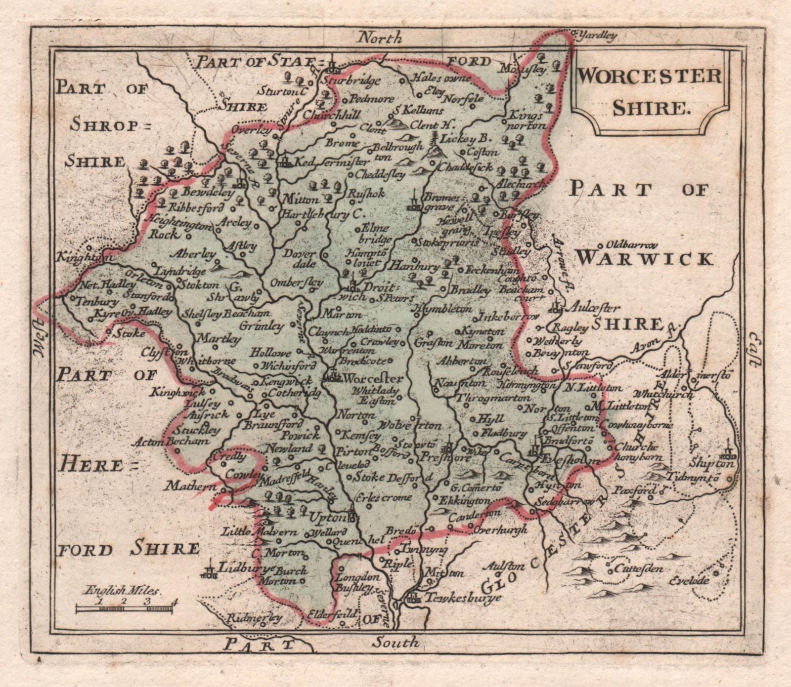 Antique county map of Worcestershire by Francis Grose / John Seller 1783